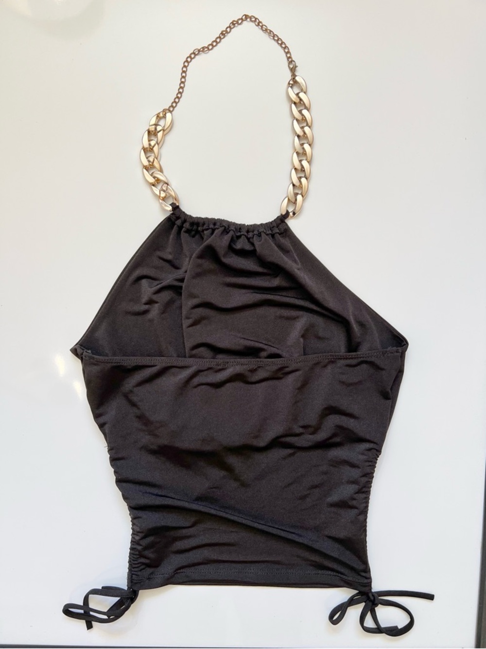 Black Halter Top with Gold Chain Strap - Picture 4 of 5